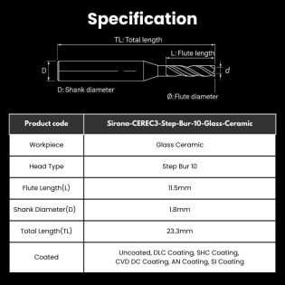 Sirona Compatible Glass Ceramic Milling Burs Step Bur 10 CEREC3 - Alternate View