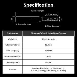Sirona Compatible Glass Ceramic Milling Burs Shank 3mm Φ2.2mm For MCX5 Milling Machine - Alternate View