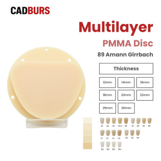 Multilayer PMMA Resin Disc 89mm for Amann Girrbach Ceramill - 21 Shades Multilayer PMMA Resin Disc 89mm for Amann Girrbach Ceramill - 21 Shades