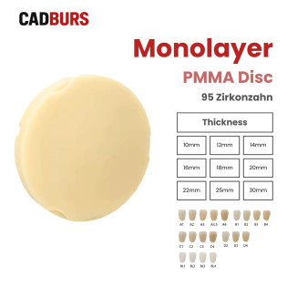 Monolayer PMMA Resin Disc 95mm for Zirkonzahn Systems - 22 Shades