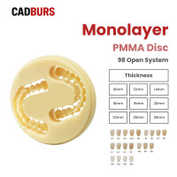 Monolayer PMMA Resin Disc 98mm for Open Milling Systems - 22 Shades