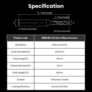 BSM Compatible Glass Ceramic Milling Burs Shank 6mm Φ2.5mm For BSM-420W / 500D Milling Machine - Alternate View
