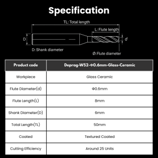 Deprag Compatible Glass Ceramic Milling Burs Shank 6mm Φ0.6mm For W4 / W5 / W5 Pro / W5 Max Milling Machine - Alternate View