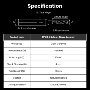 UP3D Compatible Glass Ceramic Milling Burs Shank 4mm Φ2.5mm For P42 Milling Machine - Alternate View
