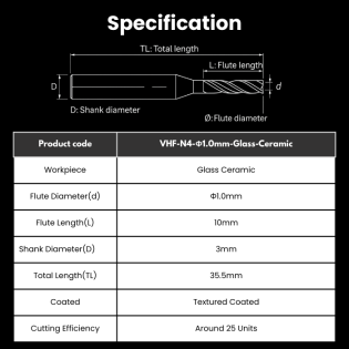 VHF Compatible Glass Ceramic Milling Burs Shank 3mm Φ1.0mm For N4 Milling Machine - Alternate View