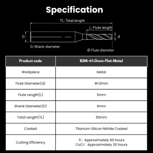 BSM Compatible Metal Milling Burs Shank 6mm Φ1.0mm Ball Type For BSM-420W / 500DW Milling Machine - Alternate View