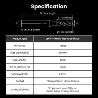 JINY Compatible Metal Milling Burs Shank 6mm Φ1.0mm Flat Type - Alternate View