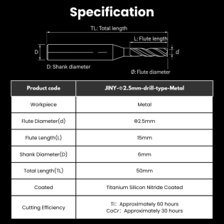 JINY Compatible Metal Milling Burs Shank 6mm Φ2.5mm Drill Type - Alternate View