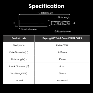 Deprag Compatible PMMA / WAX Milling Burs Shank 4mm Φ2.5mm For D5 Air Free Milling Machine - Alternate View