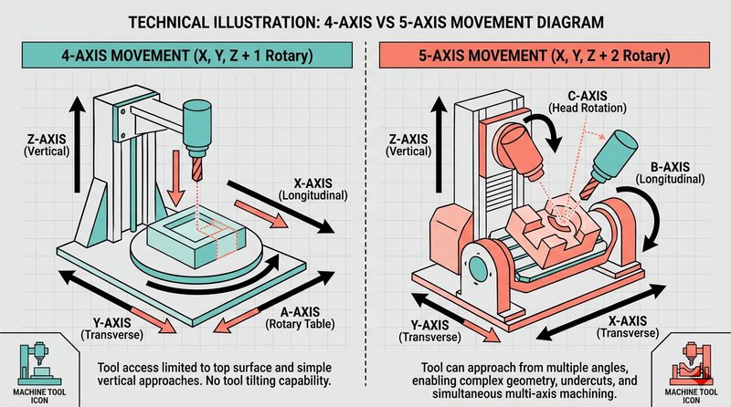 4-axis vs 5-axis movement comparison diagram