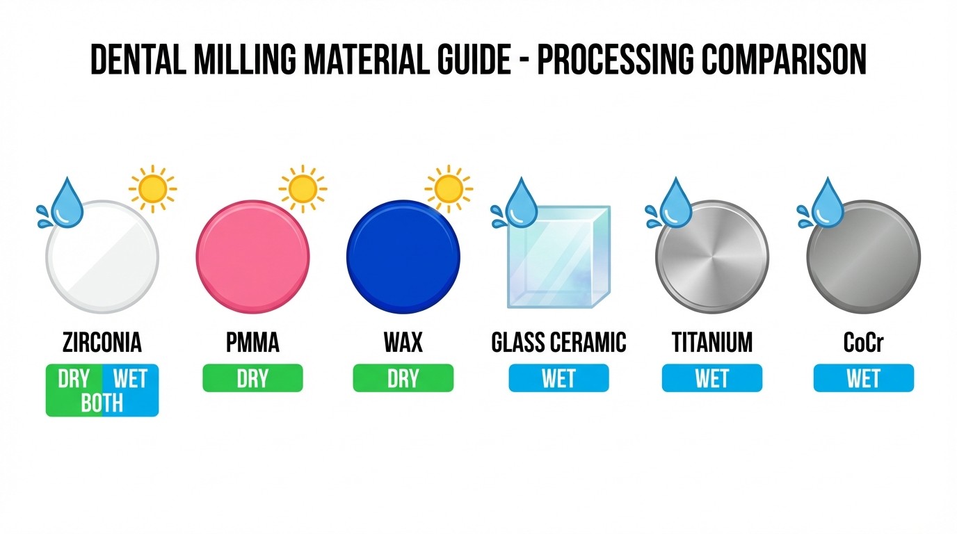 Dental milling material guide - wet vs dry processing comparison