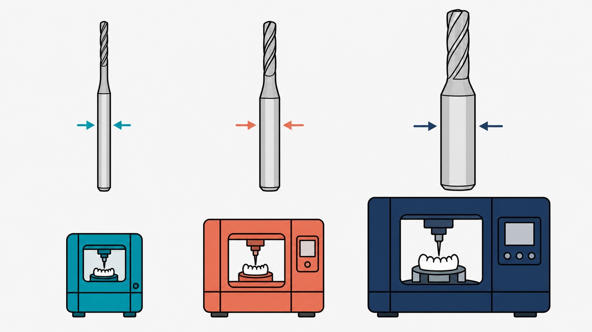 Three XTCERA milling bur shank sizes - 3mm, 4mm and 6mm - matched to X-Mill machine families